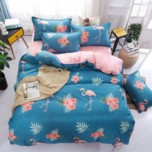 Комплект постельного белья Фламинго и цветы (двуспальный-евро) оптом (код товара: 44714)