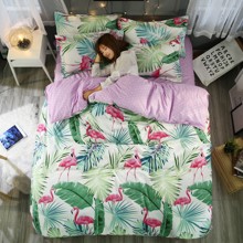Комплект постельного белья Фламинго в зелени (полуторный) (код товара: 44721)