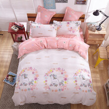 Комплект постельного белья с цветочным принтом и изображением единорога розовый Unicorn (двуспальный-евро) (код товара: 44729)