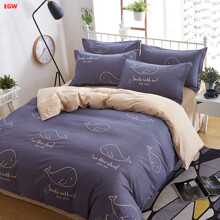Комплект постельного белья с изображением китов синий с бежевым Whales (двуспальный-евро) оптом (код товара: 45117)