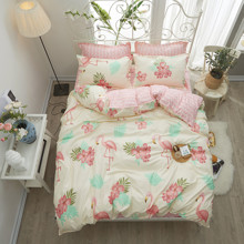 Комплект постельного белья Фламинго и цветы (двуспальный-евро) (код товара: 47917)