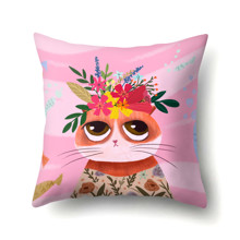 Подушка декоративна Кішка з квітами 45 х 45 см оптом (код товара: 48057)