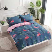 Комплект постельного белья Розовый фламинго с простынью на резинке (евро) (код товара: 48499)