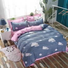 Комплект постельного белья синий с розовым Облака (двуспальный-евро) оптом (код товара: 48495)