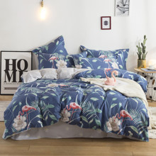 Комплект постельного белья Фламинго и белый цветок (двуспальный-евро) оптом (код товара: 48984)