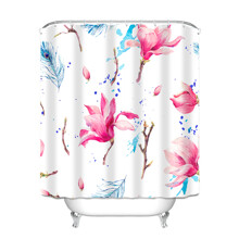 Штора для ванной с цветочным принтом белая с розовым Магнолия 180 х 180 см оптом (код товара: 49450)