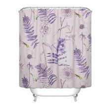 Штора для ванной с цветочным принтом фиолетовая Растения 180 х 180 см (код товара: 49437)