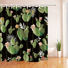 Штора для ванной с растительным принтом зеленая Кактусы 180 х 180 см (код товара: 49402)