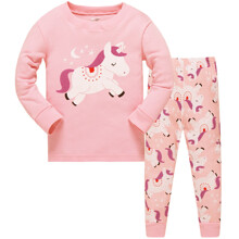 Піжама для дівчинки з довгим рукавом принтом єдинорога рожева Сонний єдиноріг оптом (код товара: 50620)