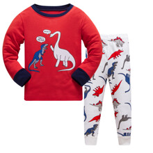 Піжама для хлопчика з довгим рукавом принтом динозаврів червона з білим Діалог (код товара: 50663)