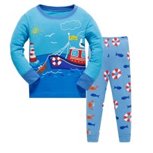 Пижама для мальчика с длинным рукавом морским принтом голубая Морское путешествие (код товара: 50675)