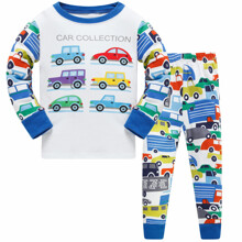 Пижама для мальчика с длинным рукавом принтом машин белая с синим Collection of cars оптом (код товара: 50626)