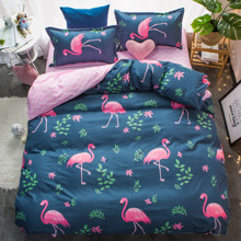 Уценка (дефекты)! Комплект постельного белья Розовый фламинго с простынью на резинке (двуспальный-евро) (код товара: 51074)