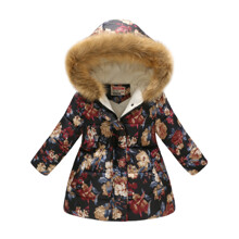 Куртка для девочки демисезонная с цветочным принтом Пушистые цветы оптом (код товара: 51131)
