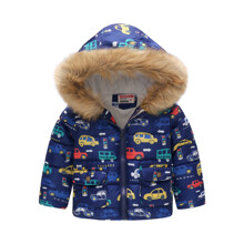 Куртка для мальчика демисезонная с принтом машины синяя Светофор и транспорт оптом (код товара: 51148)