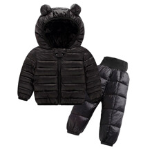 Комплект на синтепоне детский: куртка с капюшоном и штаны черный Ушки оптом (код товара: 51284)