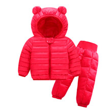 Комплект на синтепоне детский: куртка с капюшоном и штаны красный Ушки оптом (код товара: 51286)