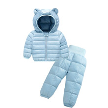 Комплект на синтепоні дитячий: куртка з капюшоном і штани блакитний Вушка оптом (код товара: 51283)