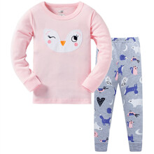 Пижама для девочки с длинным рукавом животным принтом розовая с серым Лесные зверюшки (код товара: 51218)