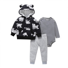 Комплект дитячий 3 в 1: боді з довгим рукавом у смужку, кофта та штани флісові з тваринним принтом Полярні ведмедики (код товара: 51815)