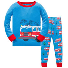 Пижама для мальчика с длинным рукавом принтом пожарная машина голубая Пожарник оптом (код товара: 51919)