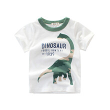 Футболка для мальчика с принтом динозавра белая Fossil hunters оптом (код товара: 52753)