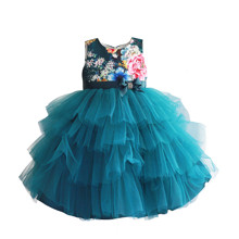 Платье для девочки Цветочные бутоны, сине-зеленый оптом (код товара: 52784)