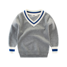 Пуловер для мальчика Синяя полоска, серый оптом (код товара: 52715)