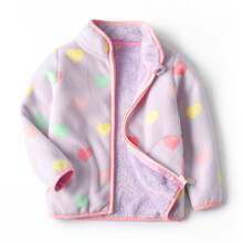 Кофта для девочки флисовая утепленная фиолетовая Разноцветные сердечки (код товара: 52994)