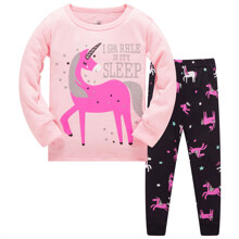 Пижама для девочки с длинным рукавом принтом единорог розовая с черным Pink unicorn (код товара: 52925)