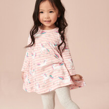 Плаття для дівчинки з довгим рукавом і зображенням єдинорога персикове Срібні зірки (код товара: 52966)