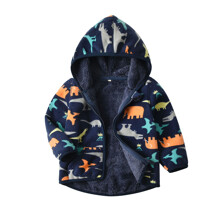 Кофта детская флисовая утепленная на молнии с капюшоном синяя Мир животных оптом (код товара: 53001)
