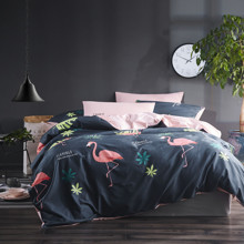 Комплект постельного белья Фламинго и листочки (полуторный) (код товара: 53183)