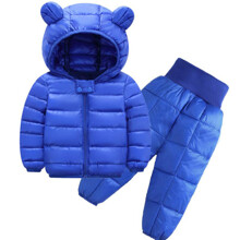 Комплект на синтепоні дитячий: куртка з капюшоном і штани синій Вушка оптом (код товара: 53248)