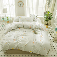Комплект постельного белья Зайчонок и цветы (двуспальный-евро) оптом (код товара: 53306)