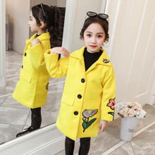 Пальто для дівчинки демісезонне Вишивка, жовтий оптом (код товара: 53855)