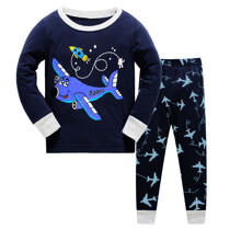 Пижама для мальчика с длинным рукавом принтом самолета синяя Крутой вираж оптом (код товара: 54760)