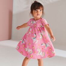 Плаття для дівчинки із зображенням єдинорога рожеве Блискучий єдиноріг (код товара: 55033)