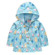 Куртка-ветровка для девочки с животным принтом голубая Мишки в лесу (код товара: 55326)