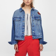 Куртка жіноча джинсова з вишивкою Konichiwa оптом (код товара: 55402)