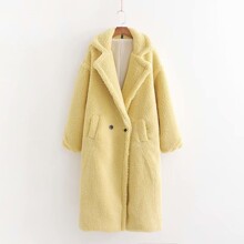 Пальто женское из искусственного меха однотонное желтое Style (код товара: 55542)