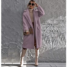 Пальто жіноче зі штучного хутра однотонне фіолетове Style оптом (код товара: 55547)