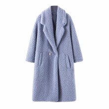 Пальто женское из искусственного меха однотонное голубое Palate оптом (код товара: 55605)