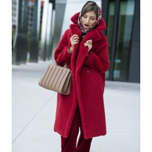 Пальто женское из искусственного меха однотонное красное Ruddy оптом (код товара: 55606)