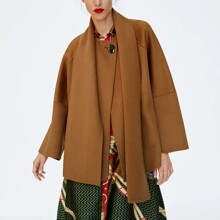Пальто женское расклешенное однотонное коричневое Charm (код товара: 55648)