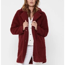 Пальто жіноче двобортне зі штучного хутра бордове Furry оптом (код товара: 55610)