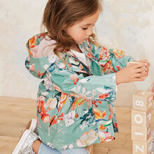 Уценка (дефекты)! Куртка-ветровка для девочки с цветочным принтом бирюзовая Flowers (код товара: 55788)