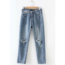 Джинсы женские boyfriend jeans с прорезями и потертостями Freedom оптом (код товара: 55813)