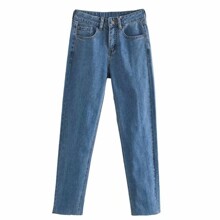 Джинсы женские mom jeans с необработанным краем Blue оптом (код товара: 55814)