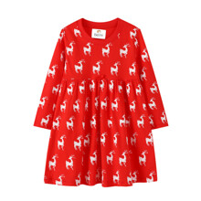 Плаття для дівчинки з довгим рукавом та зображенням оленів червоне Deer оптом (код товара: 55967)